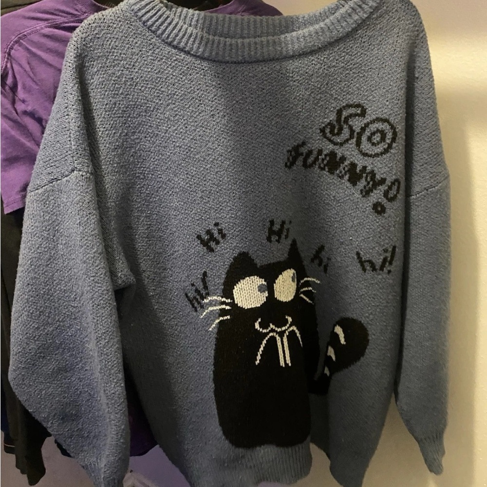 Blue Cat Graphic Sweater